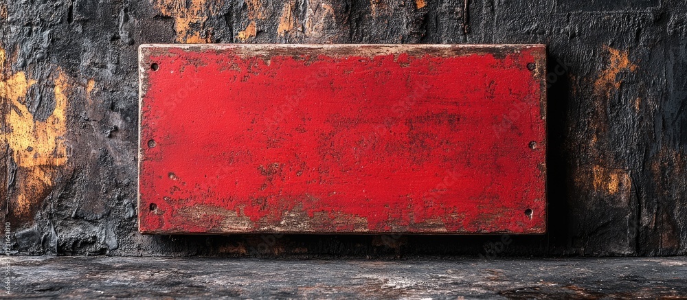 Poster rustic red vintage signboard mockup with distressed texture set against weathered black background e