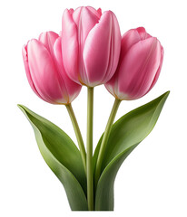 Realistic Pink Tulips Isolated On Transparent Background