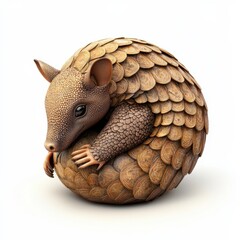Obraz premium Armadillo curled into a defensive ball, isolated on a clean white background