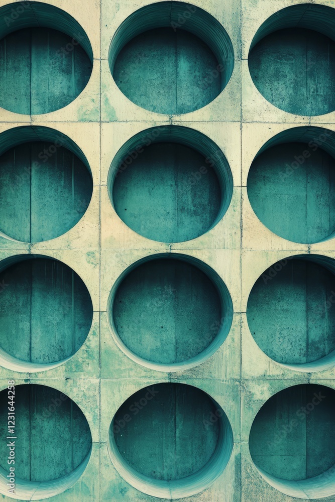 Aufkleber abstract view of a concrete wall with circular openings, showcasing geometric patterns and modern ar