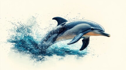Fototapeta premium A beautifully illustrated dolphin leaping out of water, showcasing its playful and graceful nature in a simple yet captivating design