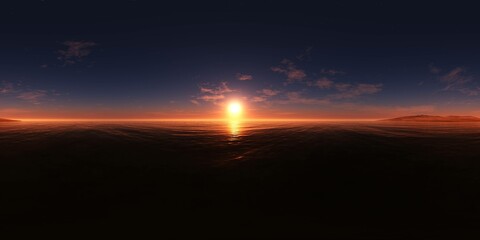 HDRI, high resolution map, environment map, Round panorama, spherical panorama, equidistant projection, sea sunset, panoramic, 3D rendering