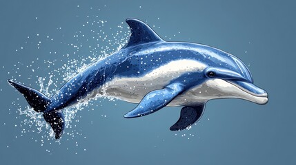 Obraz premium A beautifully illustrated dolphin leaping out of water, showcasing its playful and graceful nature in a simple yet captivating design
