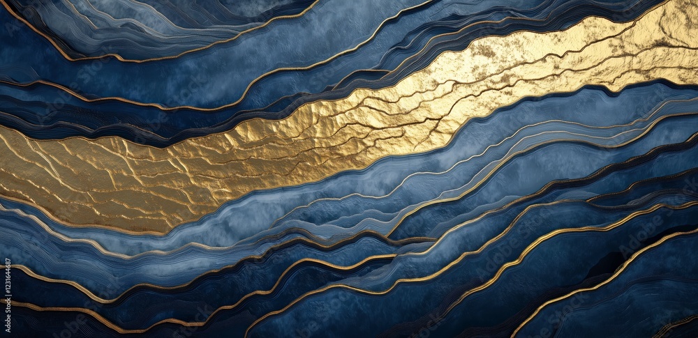 Poster blue and gold abstract art: a mesmerizing abstract artwork featuring a dynamic interplay of deep blu