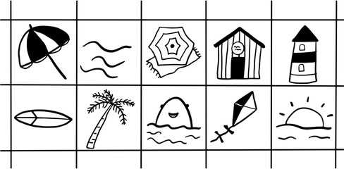 Coastal Bliss: A Minimalist Beach Illustration Set