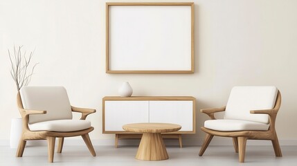 Modern Minimalist Living Room with Wooden Furniture and Decor