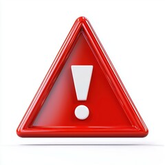 Bright red warning triangle with an exclamation mark inside, isolated on a clean white background