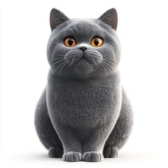 British Shorthair cat with a plush blue-gray coat and a round face, centered on a clean white background