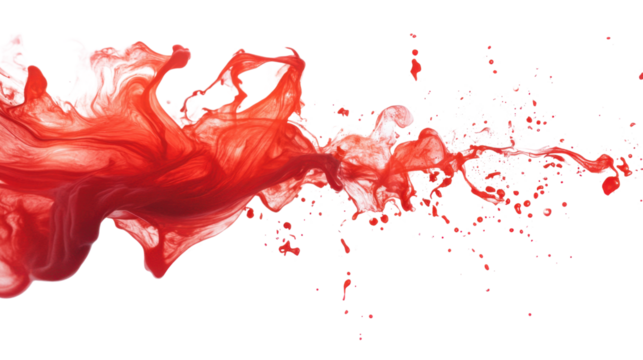Red ink flowing and splashing with transparent background