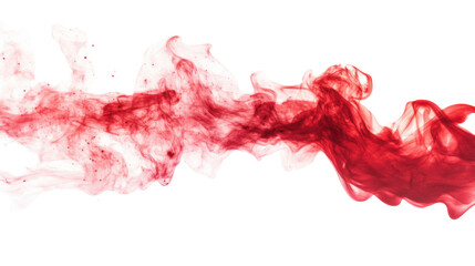 Red ink swirling in water creating abstract shapes on transparent background