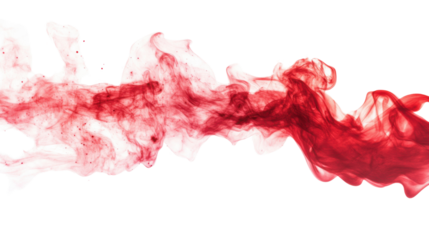 Red ink swirling in water creating abstract shapes on transparent background