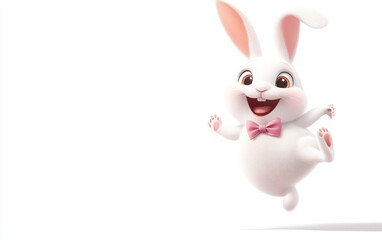 Obraz premium Happy bunny leaping, white background, Easter (1)