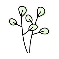 Green leaf branch. Nature, plant, botanical concepts. Hand drawn decorative vector design isolated illustration.