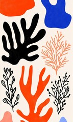 Fototapeta premium Abstract Botanical Illustration Modern Art Print with Coral Plants Seaweed