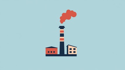 This illustration features an industrial factory with a prominent smokestack emitting smoke, highlighting urban manufacturing and energy production themes.