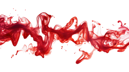 Red ink flowing and dissolving in water with transparent background