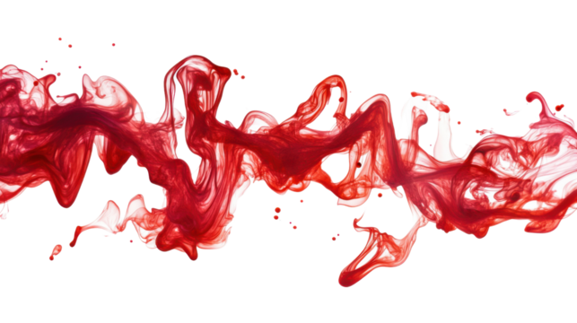 Red ink flowing and dissolving in water with transparent background