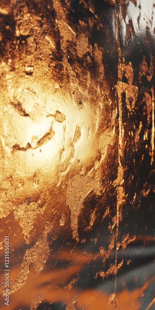 Poster a detailed abstract image showcasing a shimmering gold and bronze metallic texture with reflective q