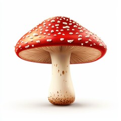 classic red toadstool mushroom with white spots, isolated on a clean white background