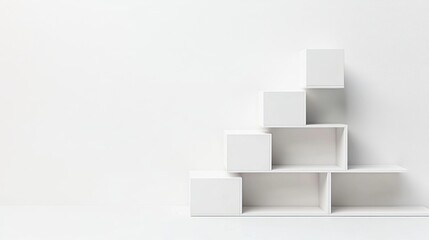 Minimalist White Cube Shelf Composition Abstract Geometric Design, White Background, Modern Interior, 3D Render, Storage Unit Minimalist design, 3D rendering
