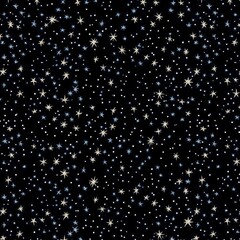 Night Sky Starry Pattern Gold and Blue Stars on Black Background, Seamless Texture, Celestial Design, Winter Wonderland Stars,Night sky
