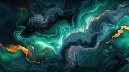 Emerald gold swirls abstract art background texture