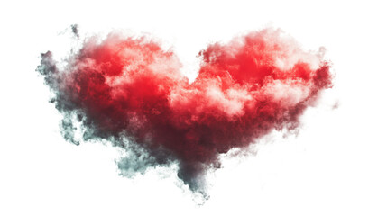 Red heart shaped cloud forming on transparent background