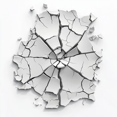 Obraz premium cracked wall with pieces slightly separated, centered on a clean white background