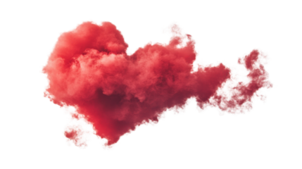 Red heart shaped cloud floating on transparent background