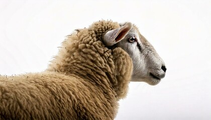 Fototapeta premium Rear view of a Sheep looking away against white background