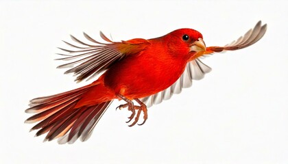 Fototapeta premium Red canary Serinus canaria, flying against white background