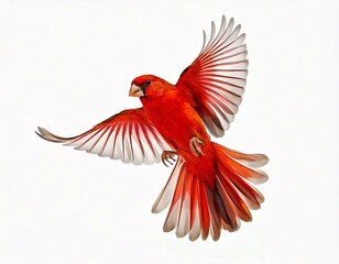 Fototapeta premium Red canary Serinus canaria, flying against white background
