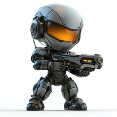 Cyberpunk-style laser tag warrior ready for action, placed on a bright white background