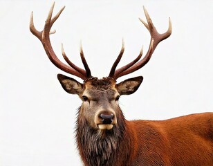 Red deer stag in front of a white background, remasterized