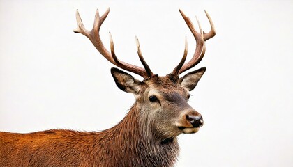 Obraz premium Red deer stag in front of a white background, remasterized