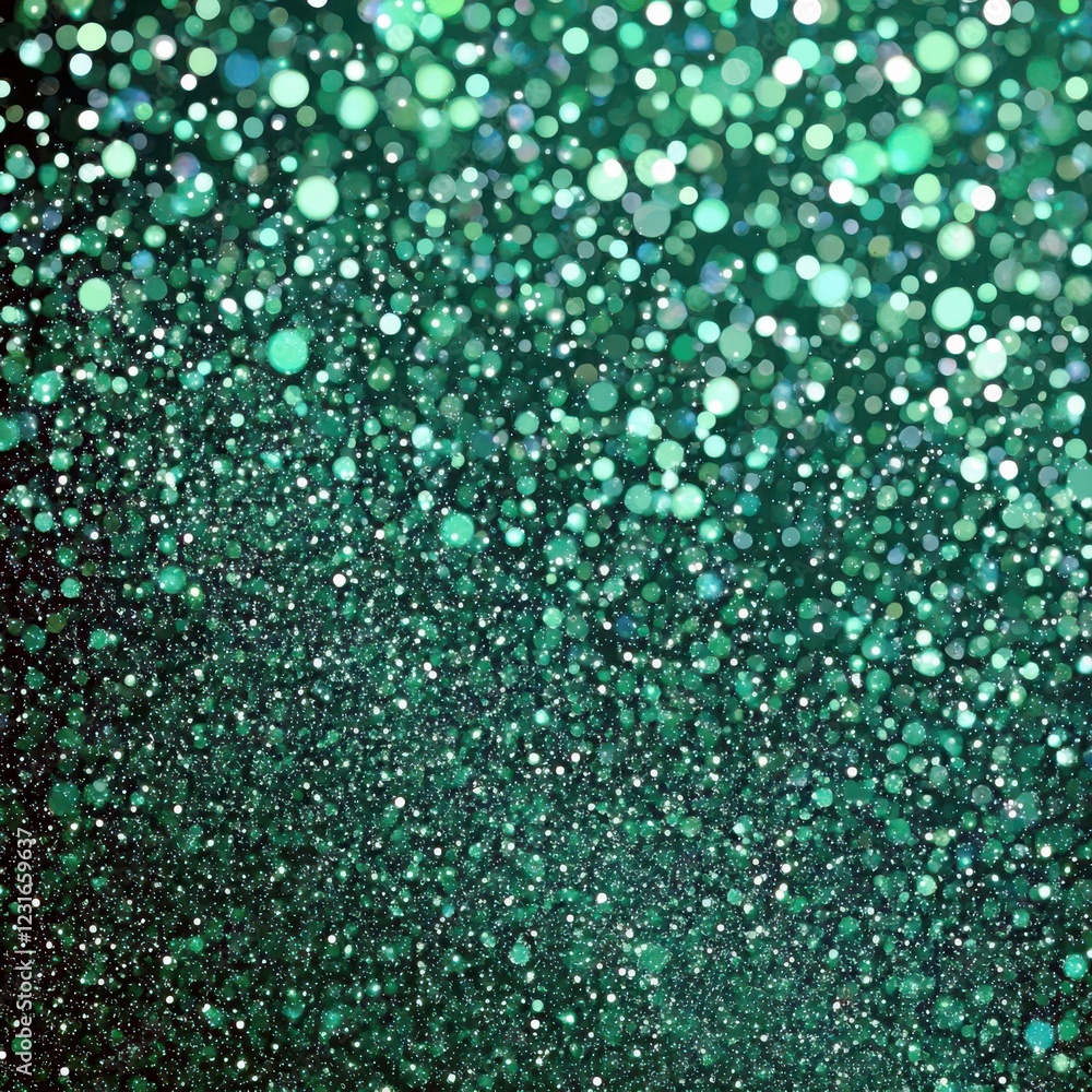 Poster shimmering green bokeh background with glowing lights and soft focus for creative design and decorat