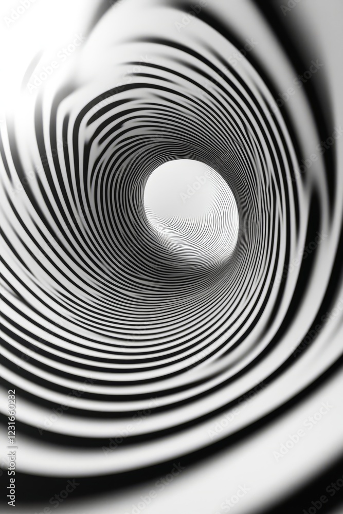 Poster dynamic black and white spiral pattern forming an optical illusion with concentric circles and a sen