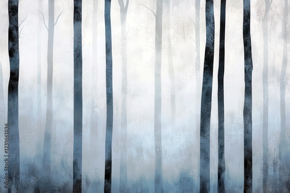 Poster serene and ethereal forest scene with mist and tall trees creating a dreamlike atmosphere for nature