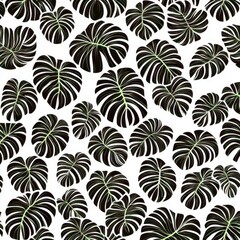 Exotic tropical leaf pattern on a white background featuring Monstera and palm leaves for seamless design and stylish decor applications