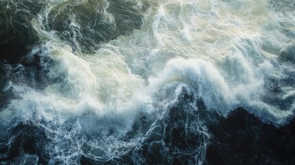 Turbulent river rapids, aerial view, whitewater, nature