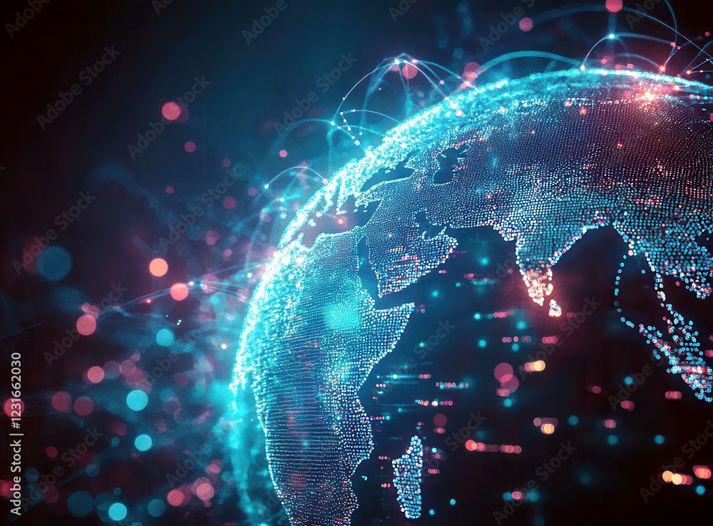 Poster digital representation of planet earth with glowing connections illustrating global communication an