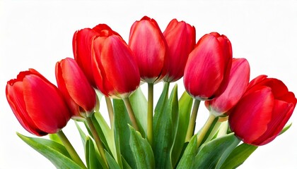 Obraz premium Seven red tulip flowers bouquet isolated on white 