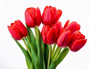 Seven red tulip flowers bouquet isolated on white 