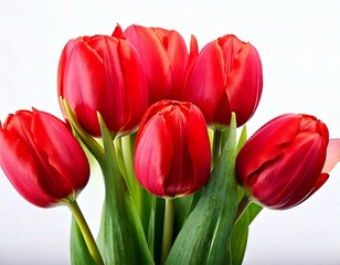 Fototapeta premium Seven red tulip flowers bouquet isolated on white 