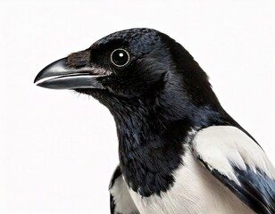  Side view of a Common Magpie, Pica pica, isolated on white 