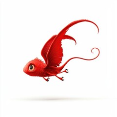 Floating red monster with a long tail and small wings, centered on a clean white background