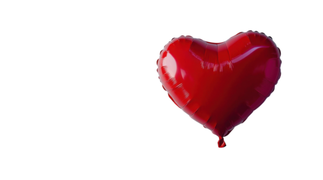 Red heart shaped balloon floating on transparent background