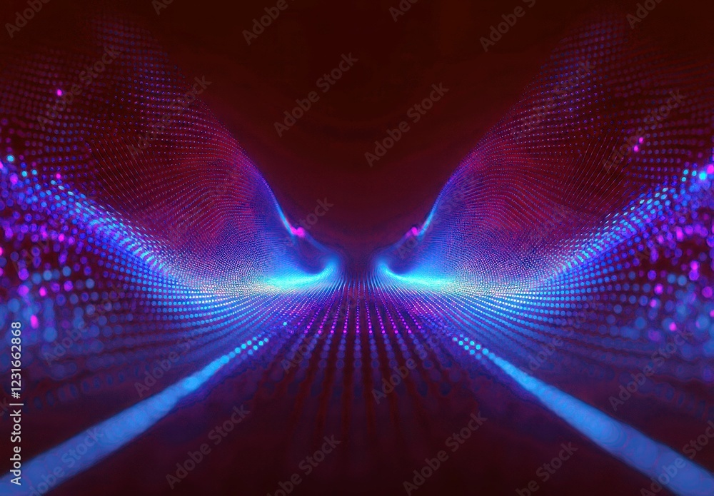 Poster abstract visualization of colorful waves and dots creating a dynamic light effect in a futuristic di