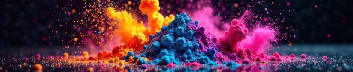 Multicolored powder explosion, stark contrast, fireworks, powder, effect