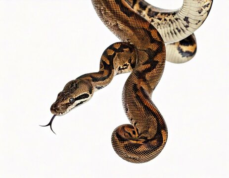 Snake hanging in the air sniffing tongue out, Jungle carpet python